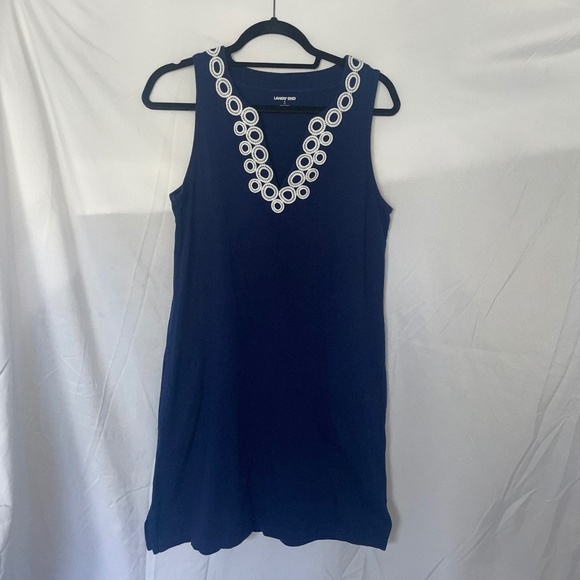 Lands' End Womens Navy Cotton Jersey Embroidered Swim Tunic Cover Sz Small(6/8) - Picture 1 of 8
